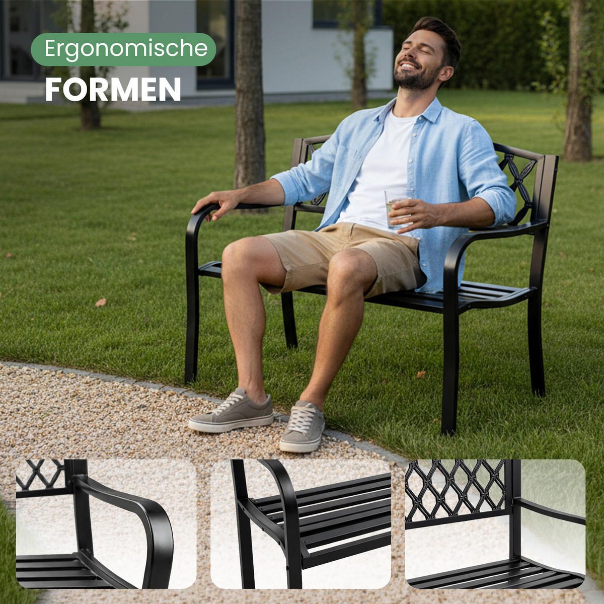 GARTENBANK CLASSICO Schwarz 127 x 86 x 62 cm - Schwarz, Metall (127/86/62cm) - Akord