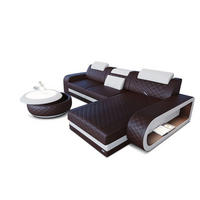 ECKSOFA Sofa Berlin Dunkelbraun Weiß Echtleder - Dunkelbraun, Leder (308/198cm)