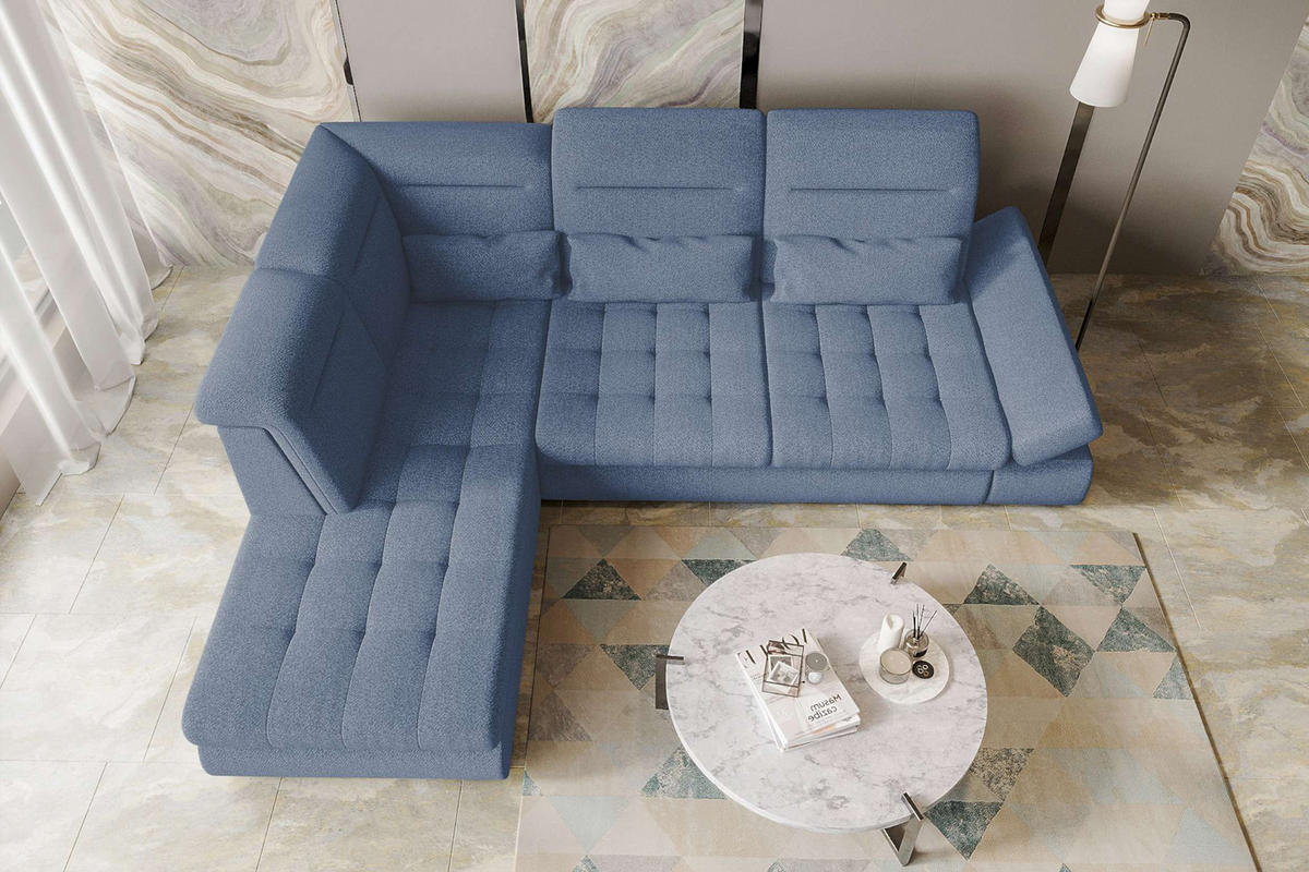 ECKSOFA Toscana Strukturstoff inkl. Schlaffunktion - Blau, Textil (227/279cm) - 99rooms