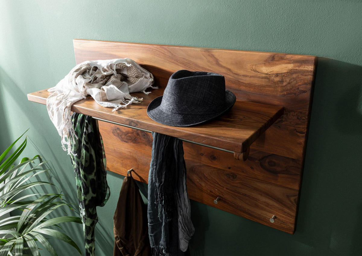WANDGARDEROBE Sheesham 100x32x62 walnuss gewachst TORONTO #246 - Walnussfarben, Holz (100/62/32cm) - Massivmoebel24
