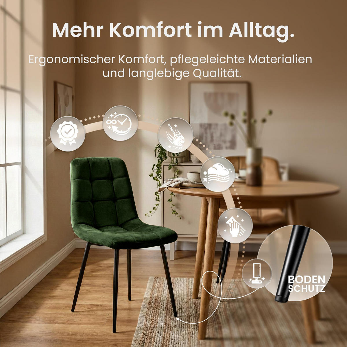 STUHL Samt Grün - Schwarz/Grün, Textil/Metall (45/84/55cm) - CLP