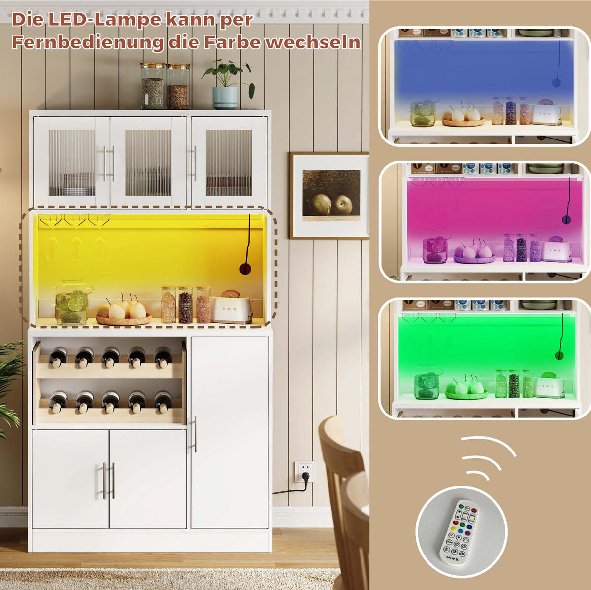 KÜCHENSCHRANK aus MDF 100x40x180 cm Weiß mit RGB-LED, Steckdosenleiste und Weinregal - Weiß, Holzwerkstoff (100/180/40cm) - IVMEU