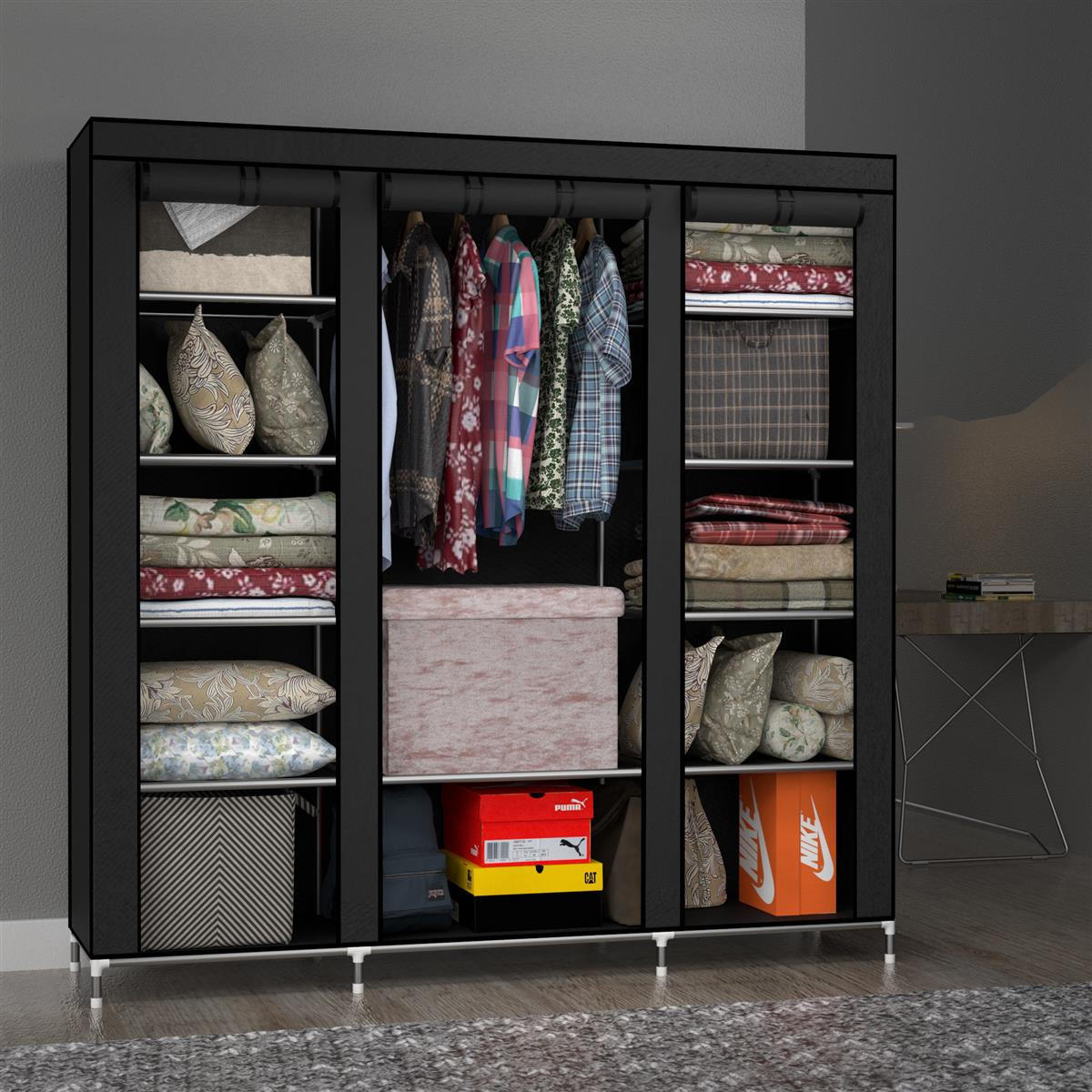 KLEIDERSCHRANK FALTBAR - Schwarz, Textil (45/175/150cm) - Intirilife