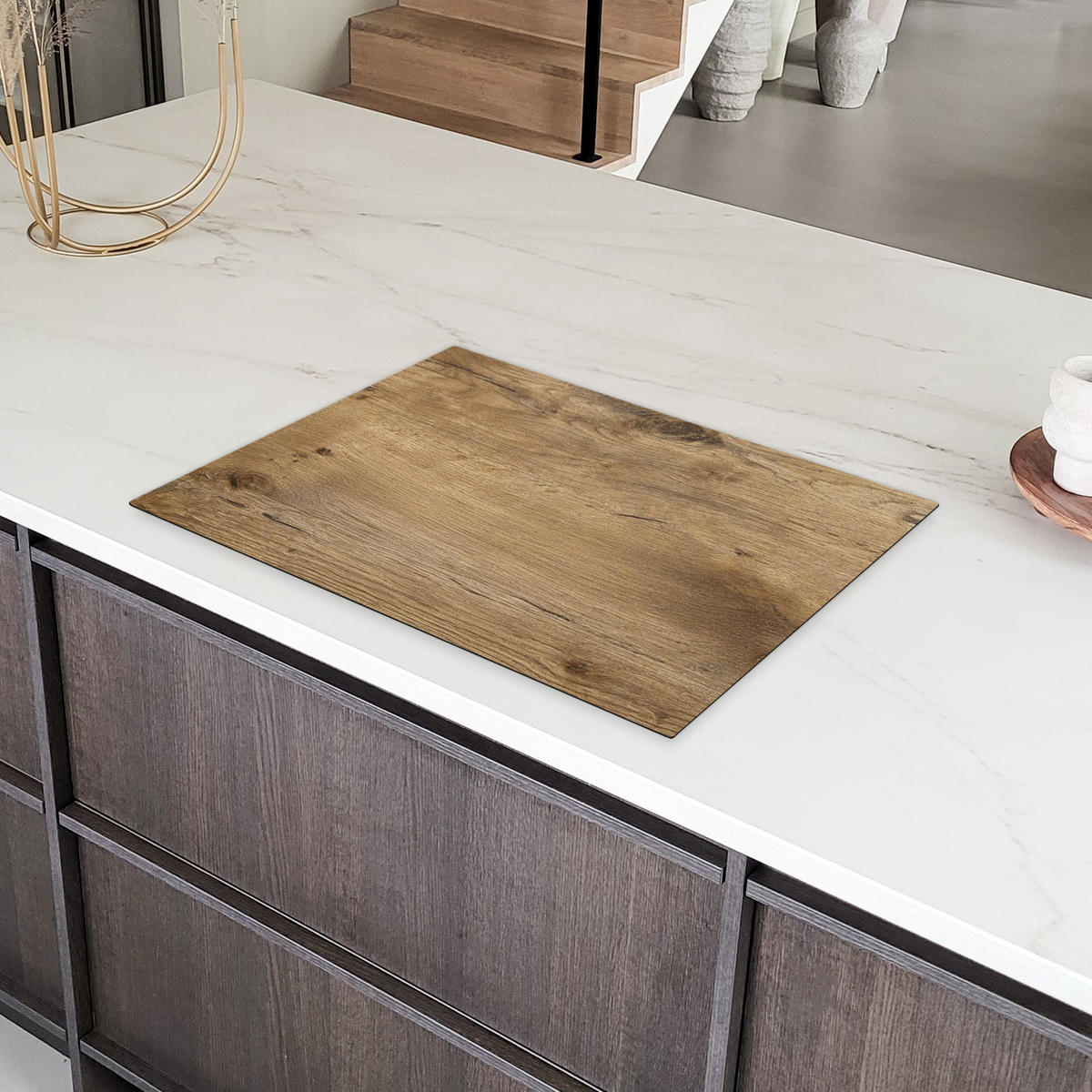 HERDABDECKPLATTE Holz - Braun - Holzoptik Herdabdeckung Induktionsfeld 75x52 cm - Eichefarben, Kunststoff (75/52/0.2cm) - MuchoWow