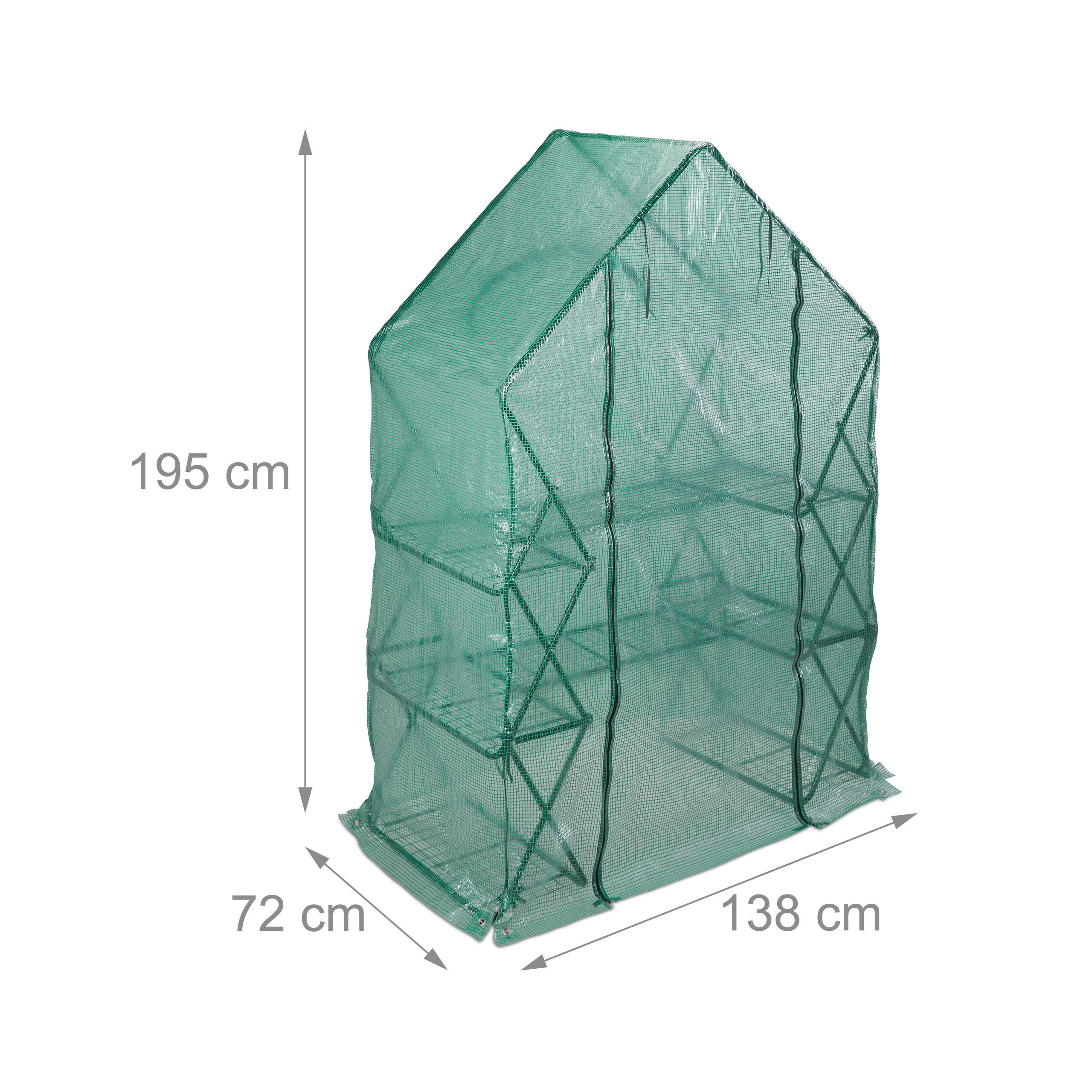 Thumbnail - Relaxdays Foliengewächshaus, Grün, Metall, Kunststoff, 138x195x72 cm, Gartenzubehör, Gewächshäuser