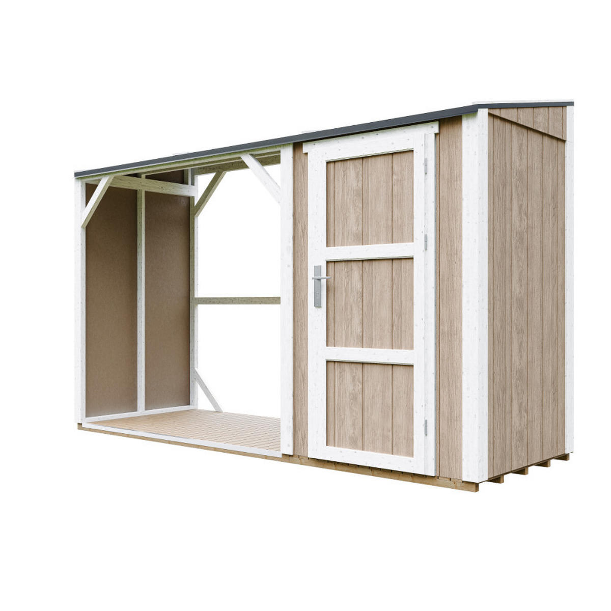 PRÍSTREŠOK na drevo s kôlňou 4,14 m² M985-TERRA BROWN - hnedá, drevo (120/220/345cm) - Timbela