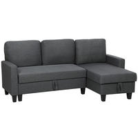 ECKSOFA-MIT-SCHLAFFUNKTION Polyetser Dunkelgrau - Dunkelgrau/Schwarz, Kunststoff/Textil (129/197cm) - HOMCOM