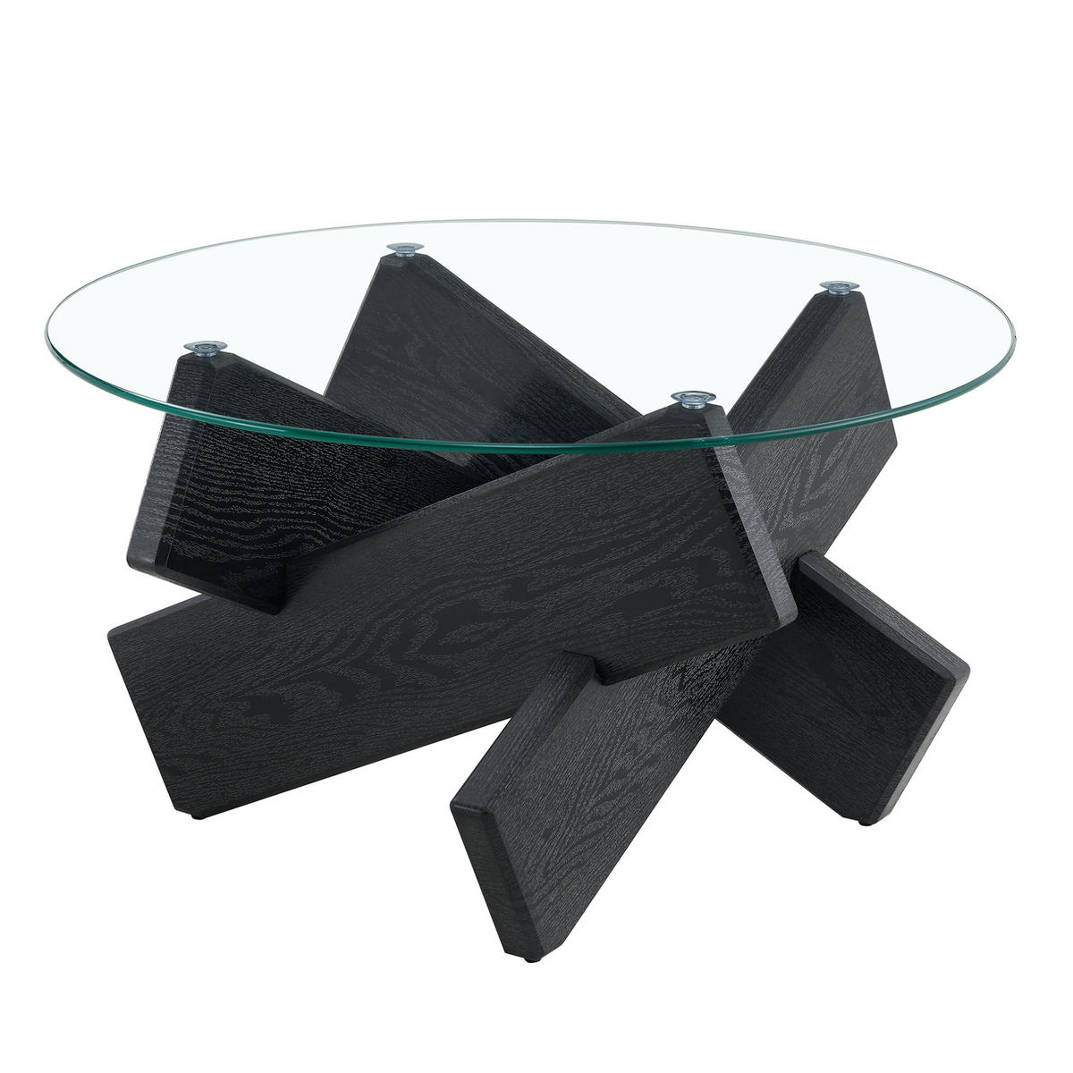 COUCHTISCH 79/45 cm aus MDF und Glas mit Kreuzgestell in Schwarz/Transparent - Schwarz, Holzwerkstoff (79/79/45cm) - Flora Grace