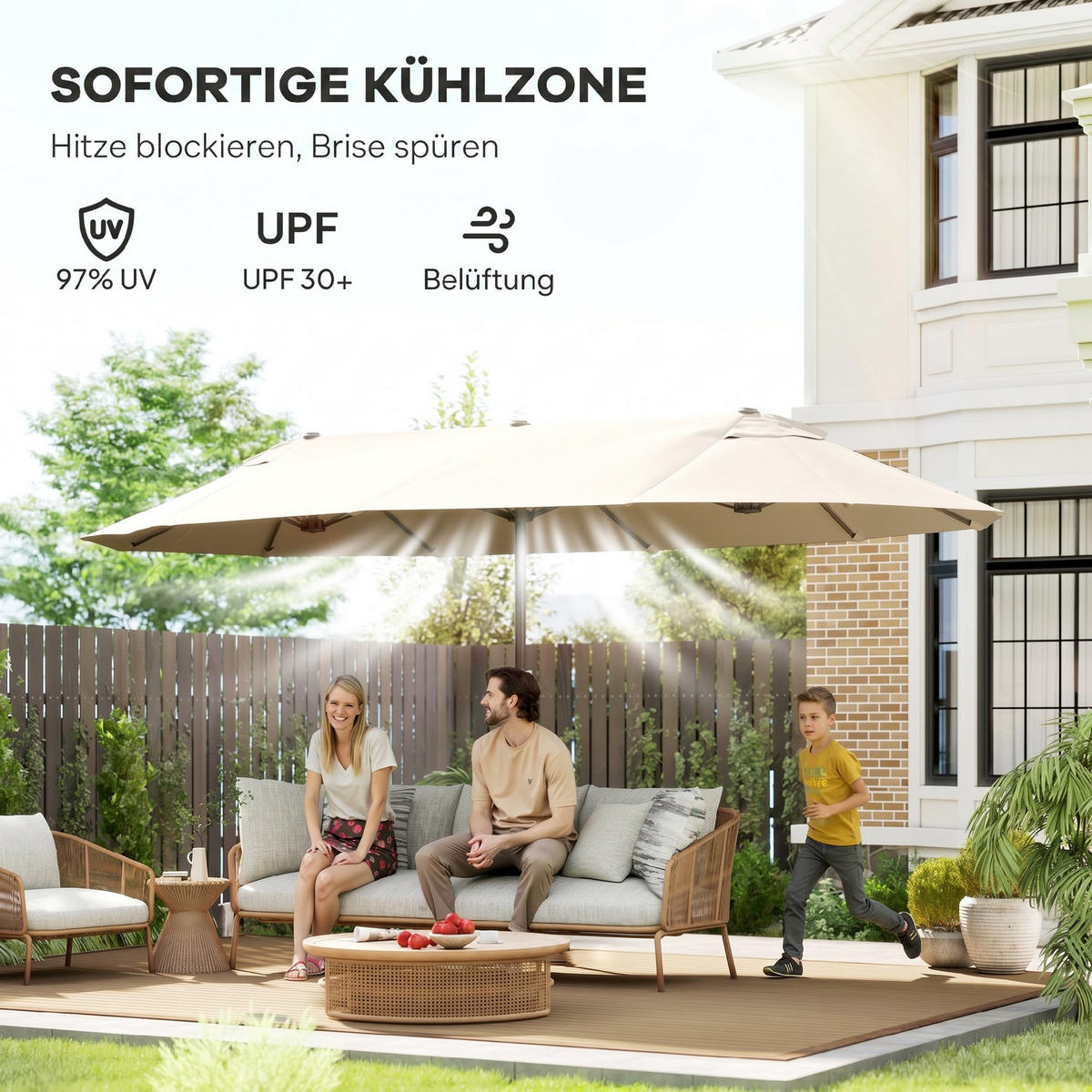SONNENSCHIRM DE-05657 XXL mit Handkurbel Beige - Beige, Metall (270/455cm) - ComfortXL