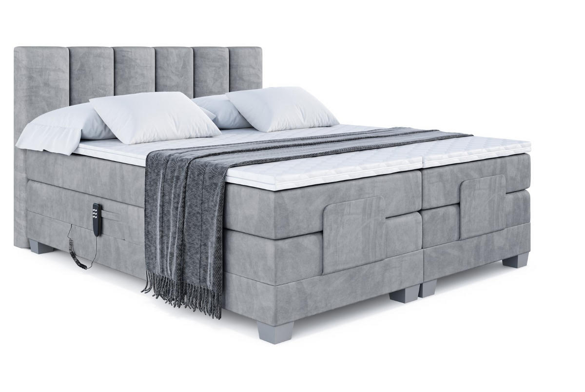 BOXSPRINGBETT elektrisch verstellbar mit 2 Matratzen H4/Taschenfederung AMEL EL 180 x 200 Hellgrau - Hellgrau, Holzwerkstoff (187/200cm) - ALTDECOR