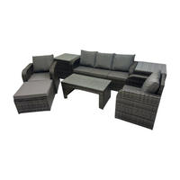GARTENSOFA SET mit LIEGESTUHL Polyrattan 6-Sitzer Dunkelgrau - Dunkelgrau/Grau, Glas/Kunststoff - Fimous