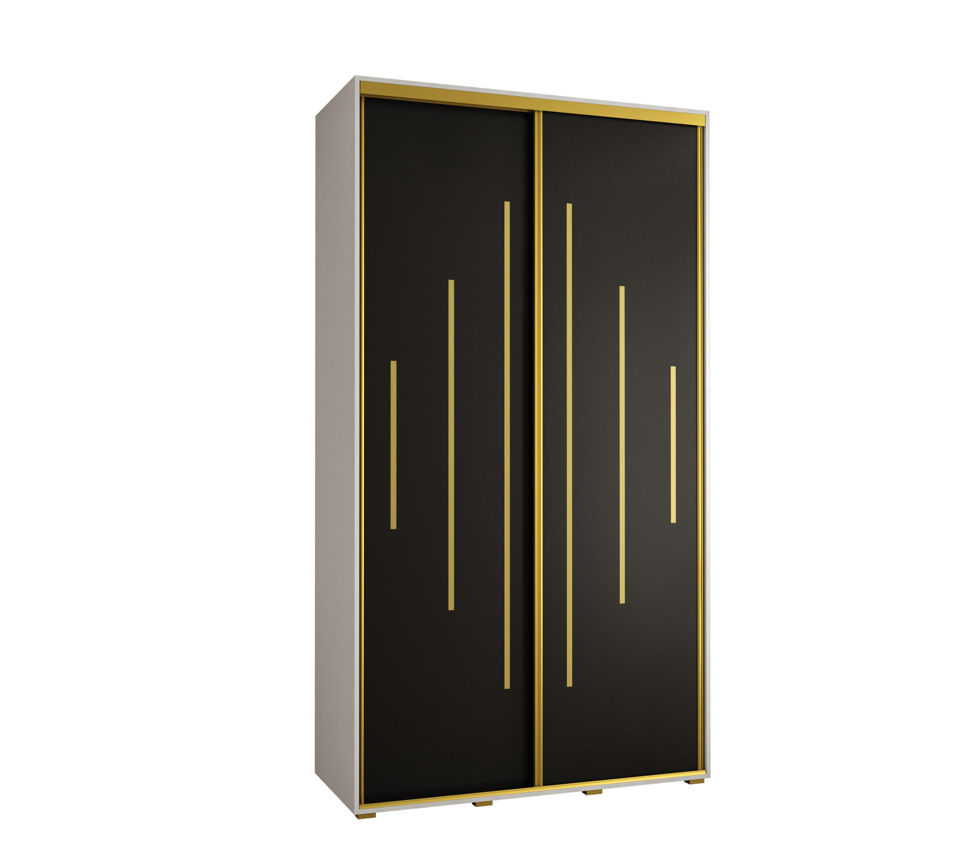 Abiks Möbel SCHWEBETÜRENSCHRANK Weiß, Schwarz, Gold 140cm × 45cm × 235cm