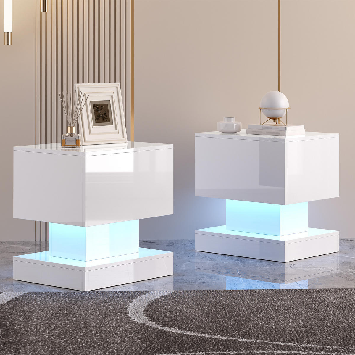 NACHTTISCH 50x40x52 cm, Weiß, LED, 2er-Set - Weiß, Holzwerkstoff (50/52/40cm) - FLIEKS