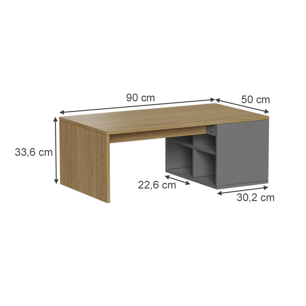 COUCHTISCH Kivo Anthrazit/Eiche 90 x 50 cm mit 4 offenen Fächern - Eichefarben/Anthrazit, Holzwerkstoff (50/90/33.6cm) - Vicco