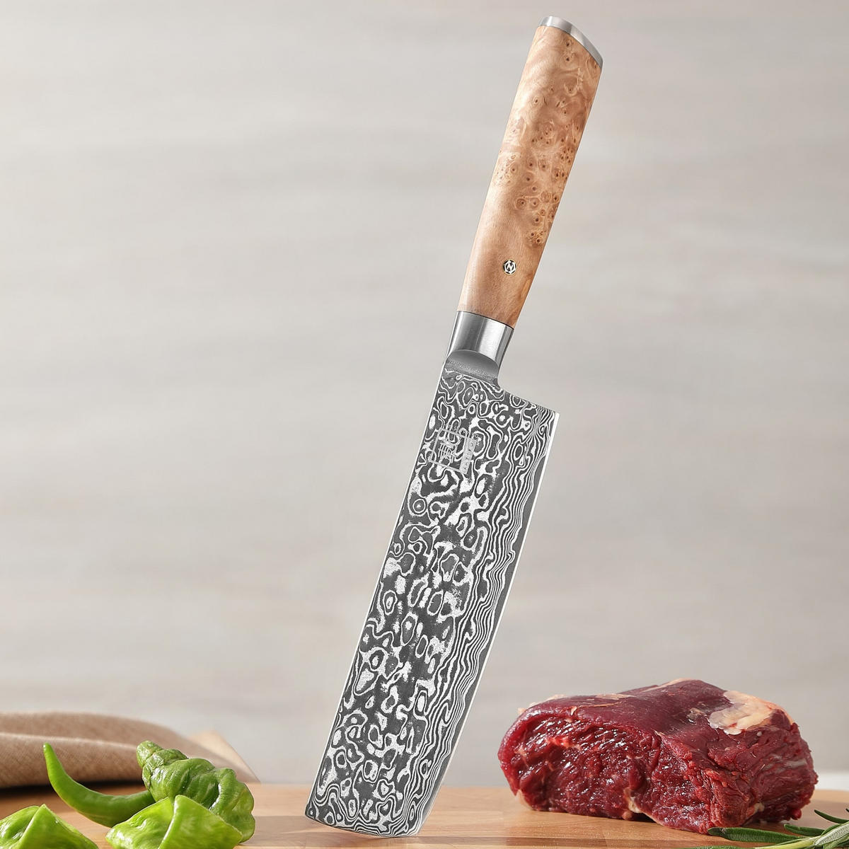 NAKIRIMESSER 17,5 cm - Birkefarben, Holz/Metall (32cm) - Zayiko