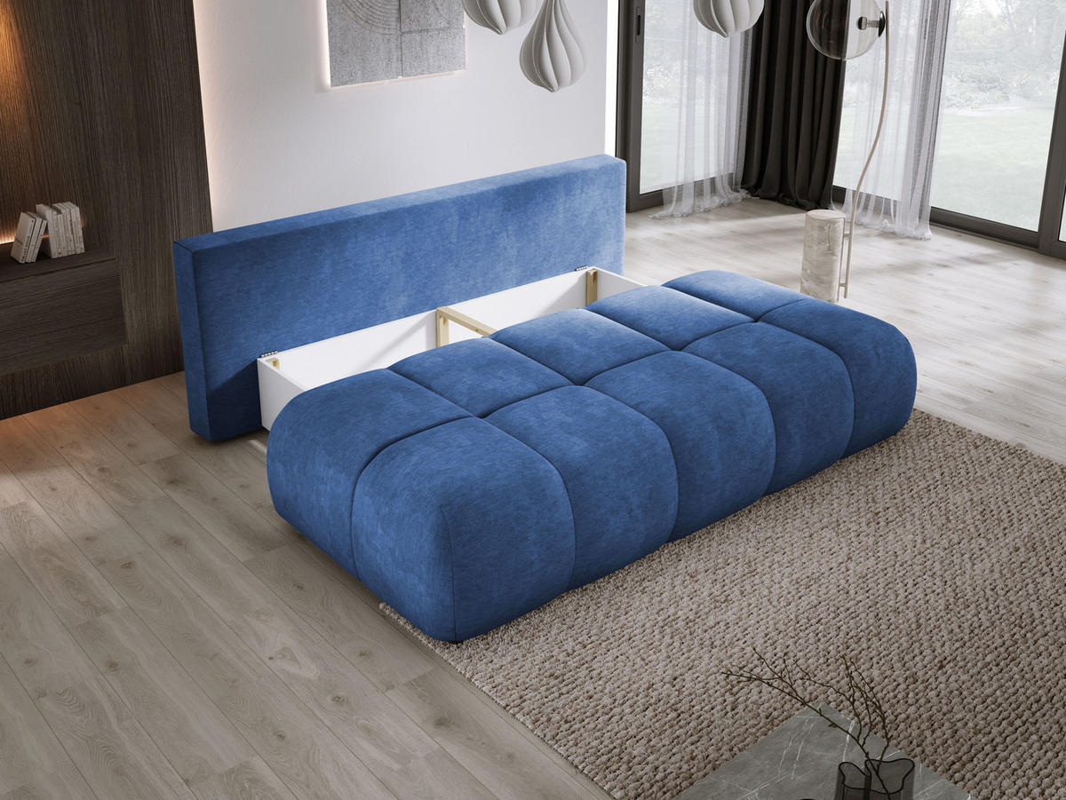 SOFA COCO MINI SCHLAFSOFA mit Bettfunktion, CLOUD Stoffbezug, 2-Sitzer, freistehend, Größe: 205x105x97 cm, Blau - Blau, Holz/Textil (205/97/105cm) - DomoHome