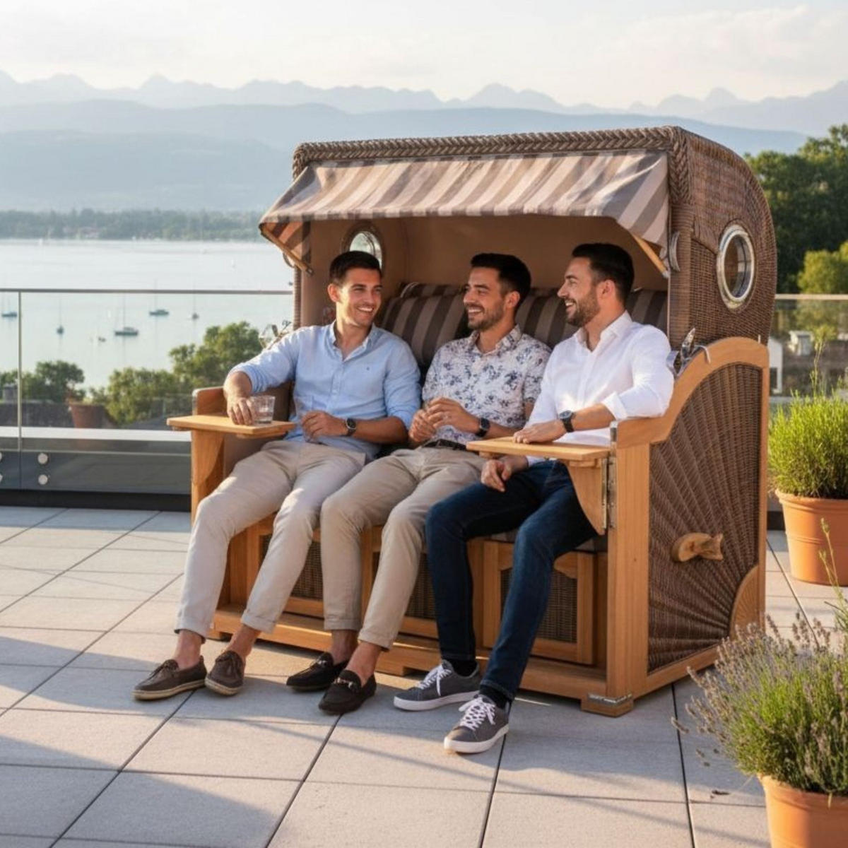 STRANDKORB XXL Düne Grande Teak PE Grey - Braun/Grau, Metall (170/170/95cm) - Mr. Deko