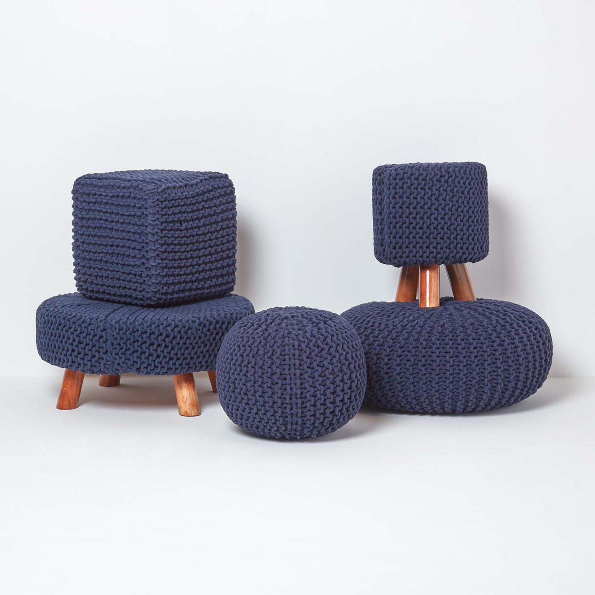 STRICK-POUF dunkelblau, 40/40/35 cm - Dunkelblau, Textil (40/35/40cm) - Homescapes