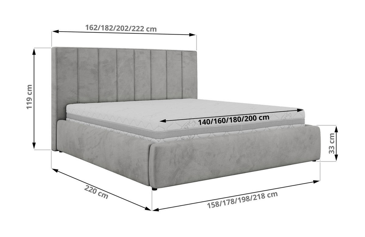 ČALOUNĚNÁ POSTEL TENARDO CLASSIC 200/200 - Světle šedá Samet - bez matrace - černá/světle šedá, textil/plast (200/200cm) - MKS