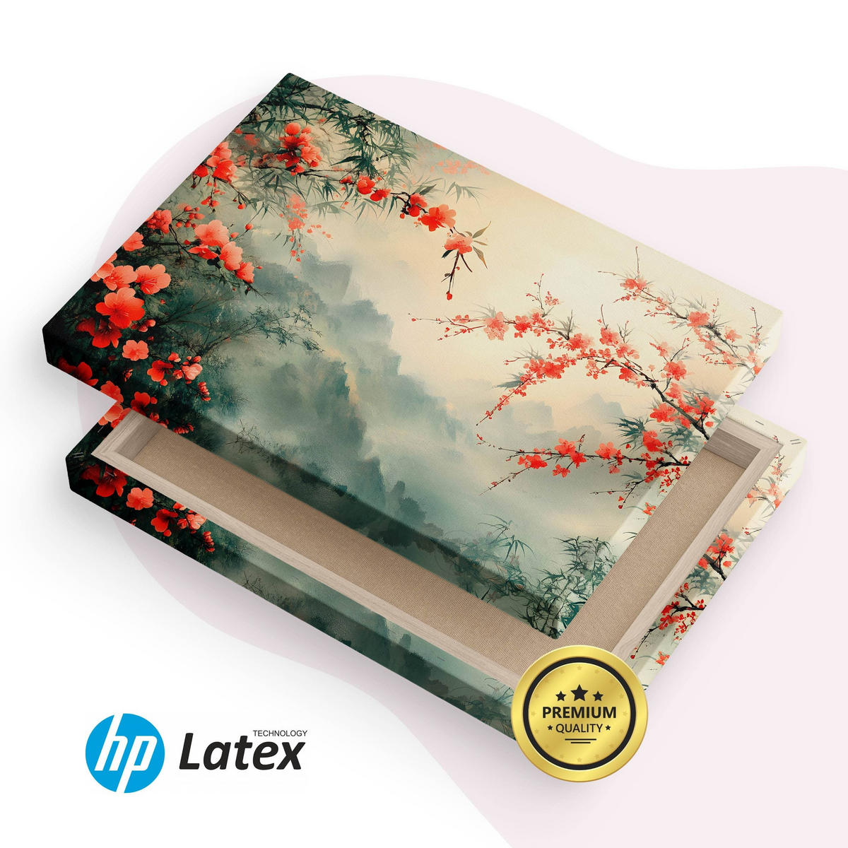 LEINWANDBILD Blumen Pflanzen Berge Landschaft 70cm x 50cm - Rot/Schwarz, Textil (70/50cm) - Muralo