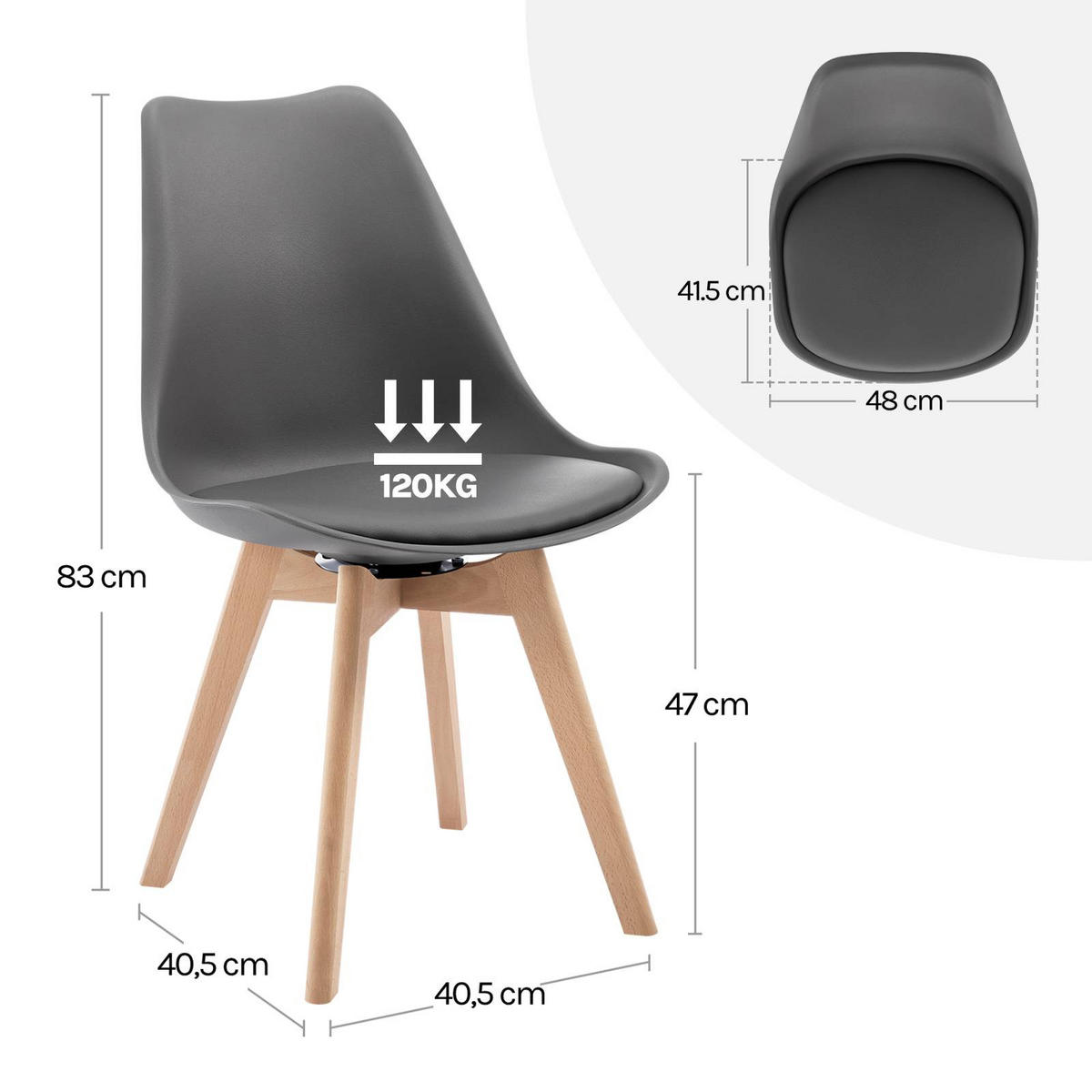 STUHL 4er Set, drehbar, Kunstleder, Massivholz, Grau - Buchefarben/Grau, Holz/Kunststoff (48/83/58.5cm) - Woltu