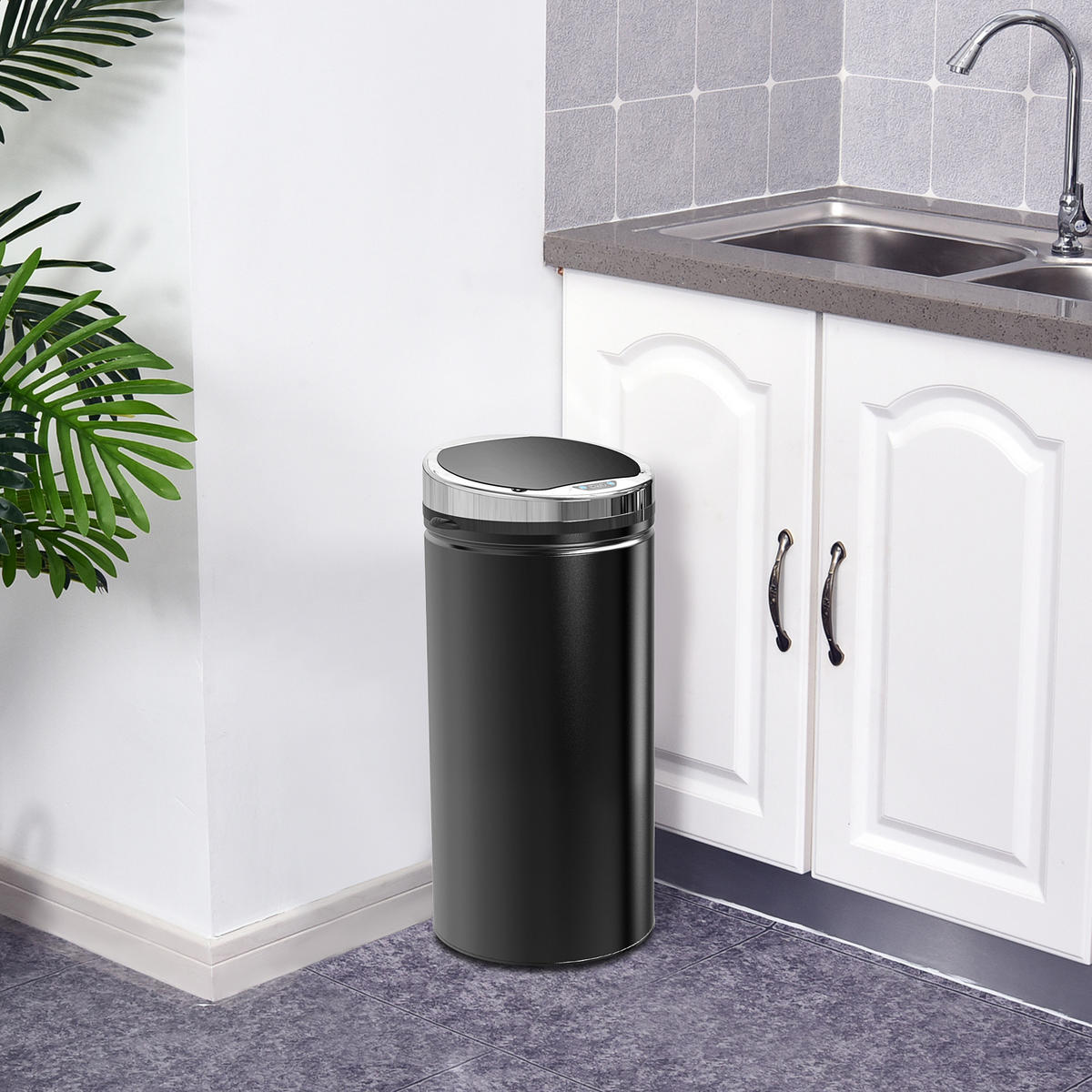 MÜLLEIMER Schwarz 30.5/30.5/68.0 cm - Schwarz, Metall (30.5/68/30.5cm) - HOMCOM