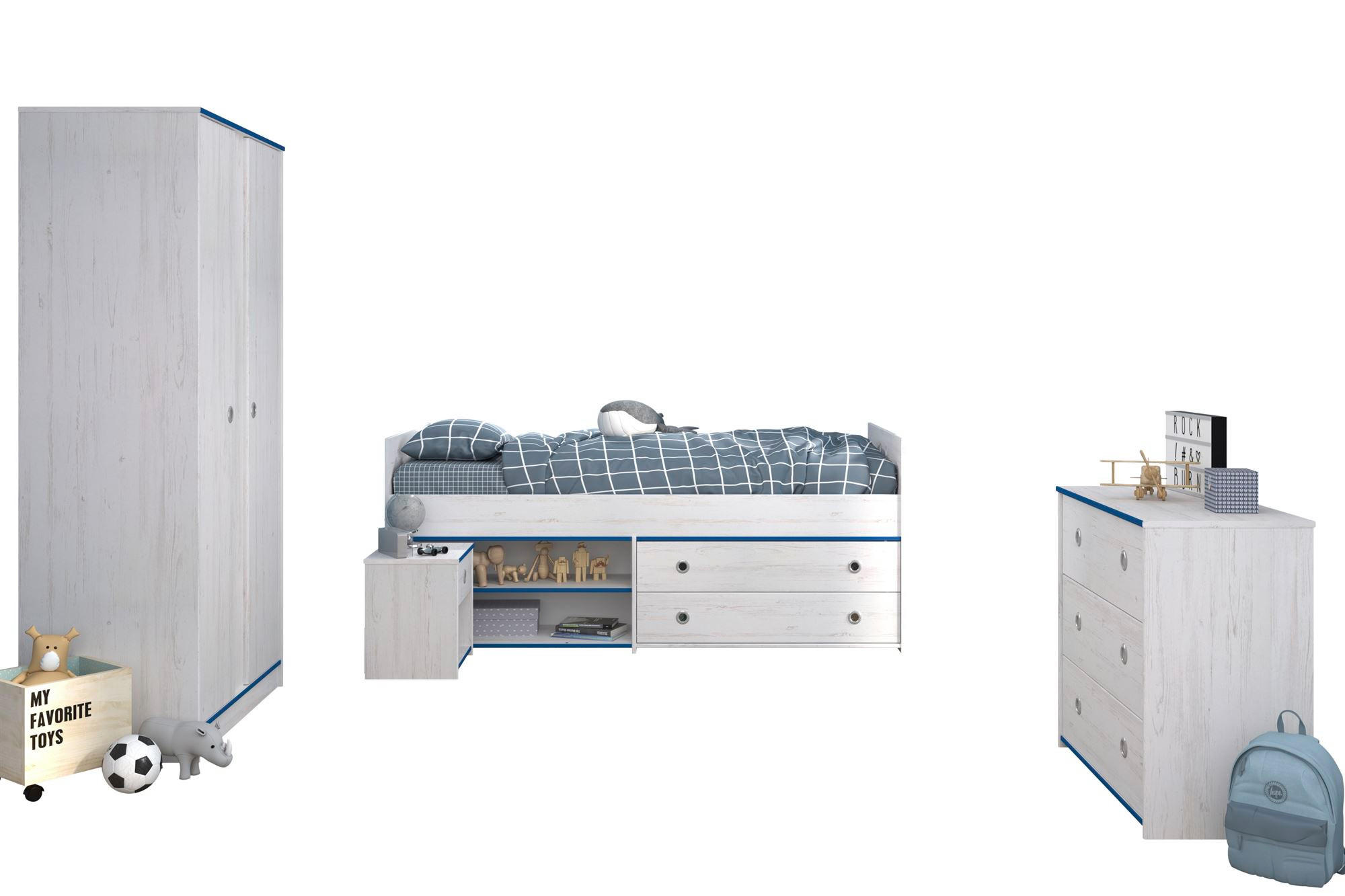 KINDERZIMMER SET Parisot Smoozy 4-tlg. Holzdekor Kiefer Weiß/Blau - Blau/Weiß, Kunststoff (100/1/200cm) - 58aufmkessel