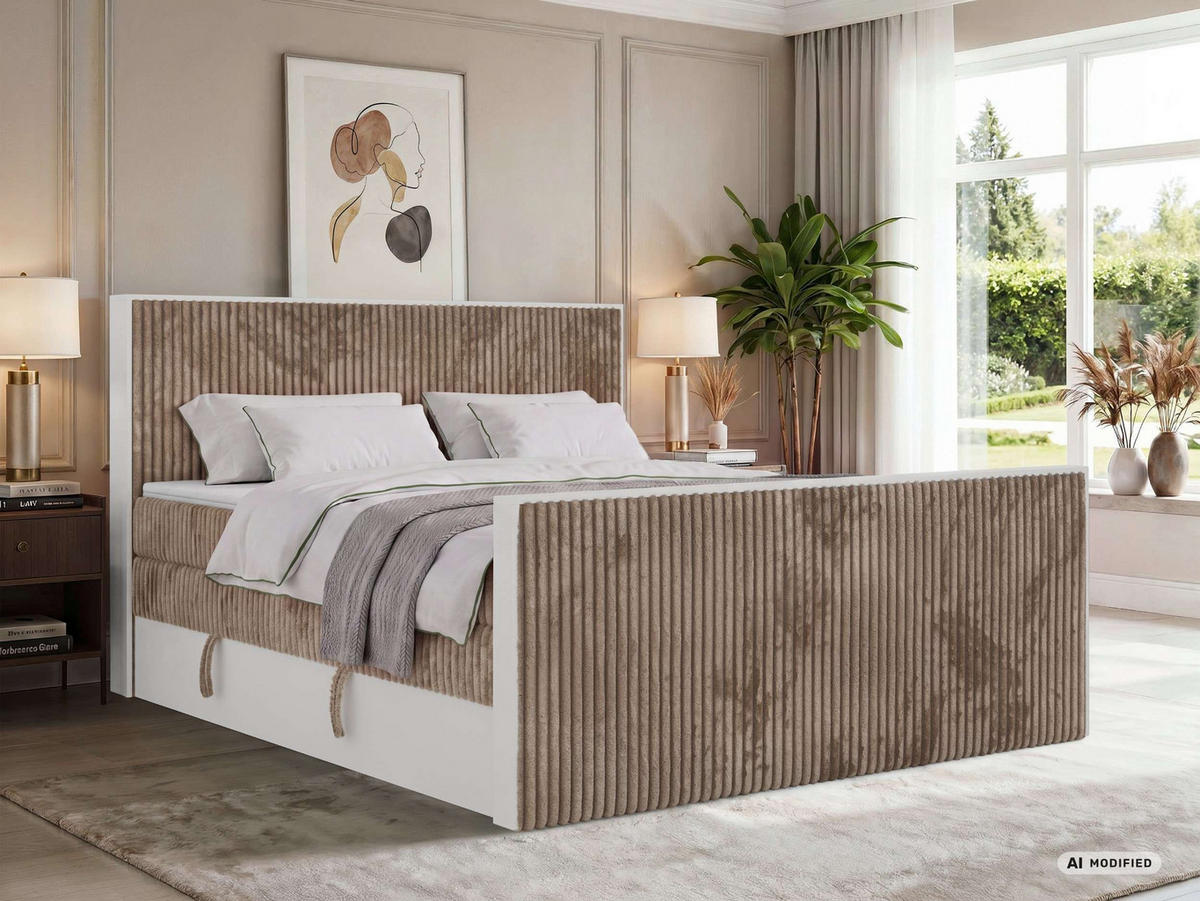 BOXSPRINGBETT TRAVIT KING DUO 160/200 - Braun Cord - Topper T25 - H3 - Schwarz/Braun, Kunststoff/Textil (160/200cm) - MKS