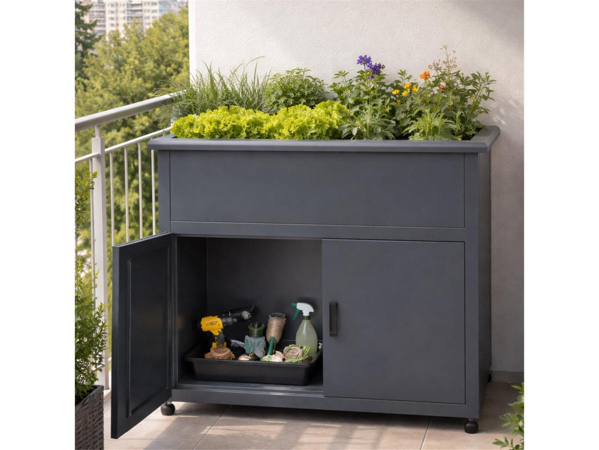 HOCHBEET mit Unterschrank und Drainagesystem, 107x57x85cm - Grau, Kunststoff (80/175/120cm)