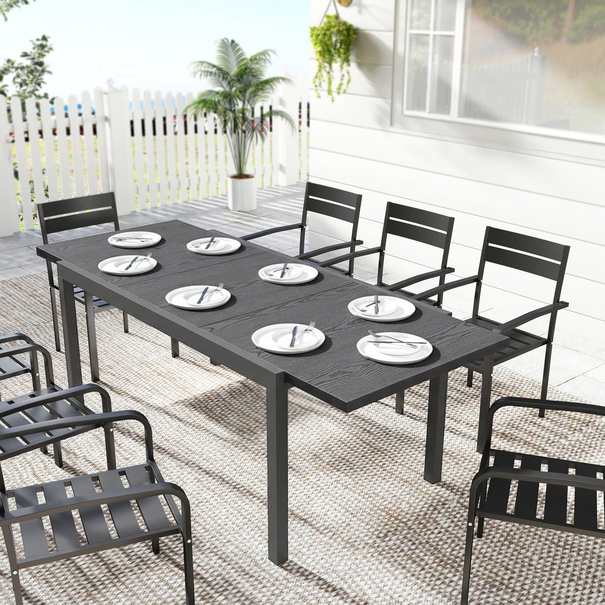 GARTENTISCH DE-14180 154-214 cm, verstellbare Füße Anthrazit - Dunkelgrau, Metall (214/85/75cm) - ComfortXL