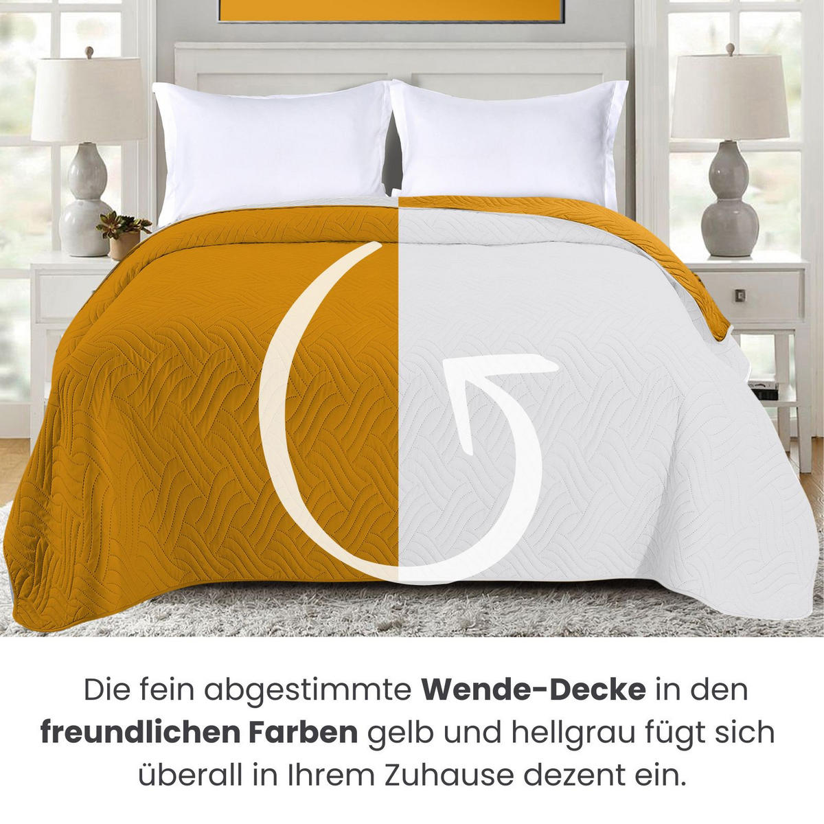 TAGESDECKE Wende-Design gelb 220/240 cm Duo-Color - Gelb, Textil (220/240cm) - wometo