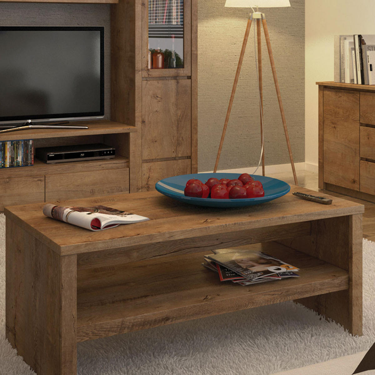 COUCHTISCH Montana Eiche Lefkas 120,2 / 60 / 52,6cm - Eichefarben, Holz/Holzwerkstoff (60/120.2/52.6cm) - Feldmann-Wohnen
