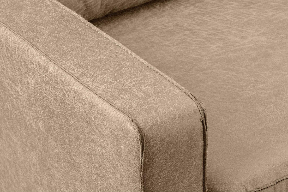 ECKSOFA-RECHTS INVIA mit Armlehnen vintage, Lederoptik-Stoff, beige - Beige/Schwarz, Textil (234/160cm) - KONSIMO®