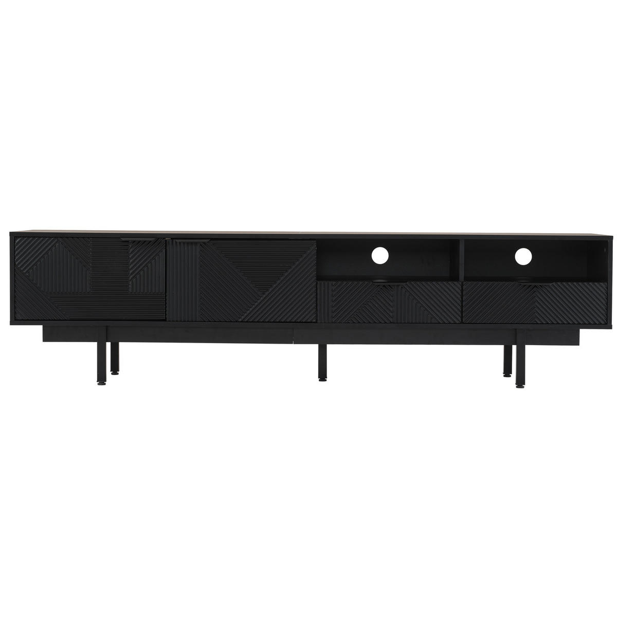 TV stolek 200/40/51 cm černý z dřevotřísky s geometrickým vzorem a úložným prostorem - černá, kompozitní dřevo (200/51/40cm) - OKWISH