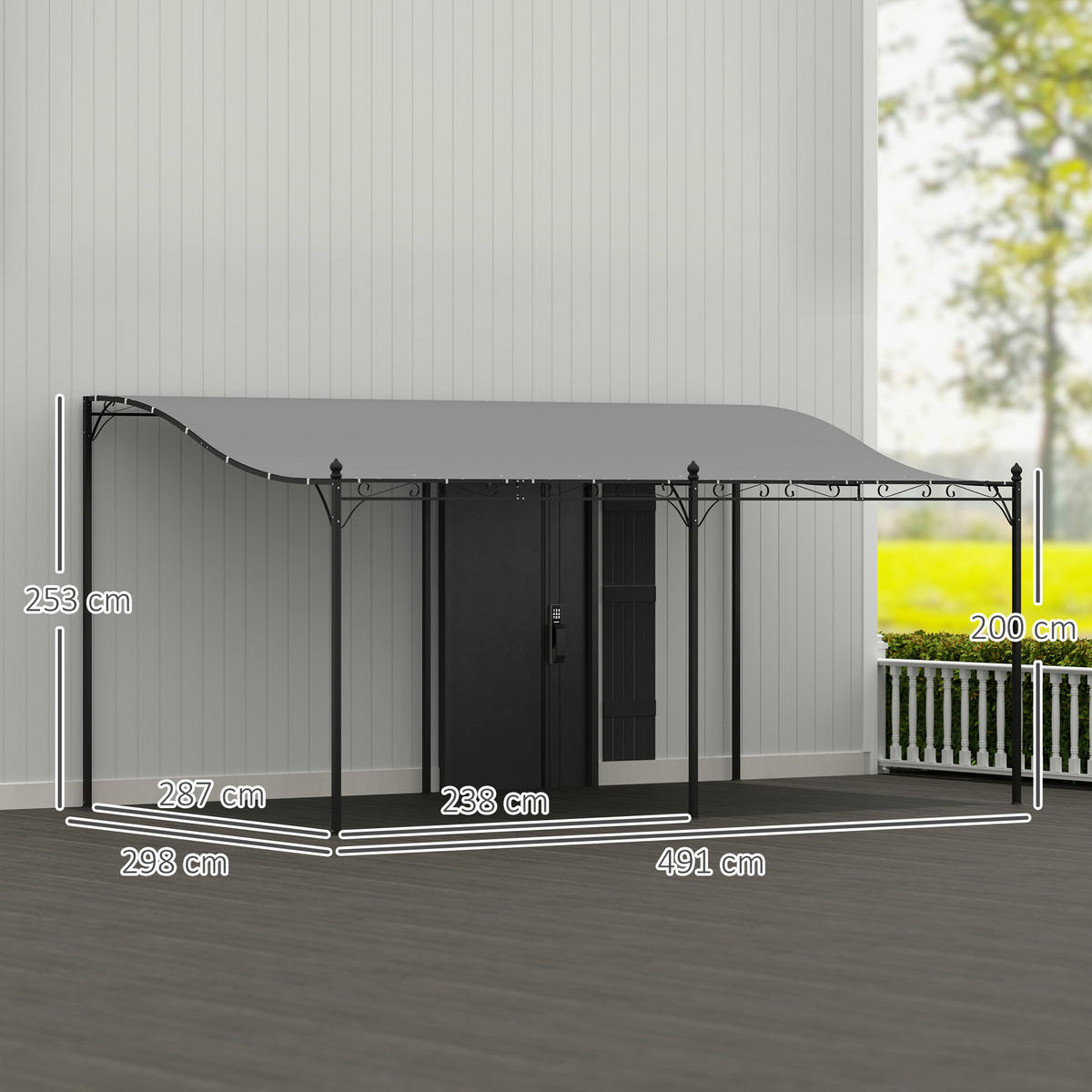 ANBAUPAVILLON mit Dach - Dunkelgrau, Metall (298/253/491cm) - Outsunny