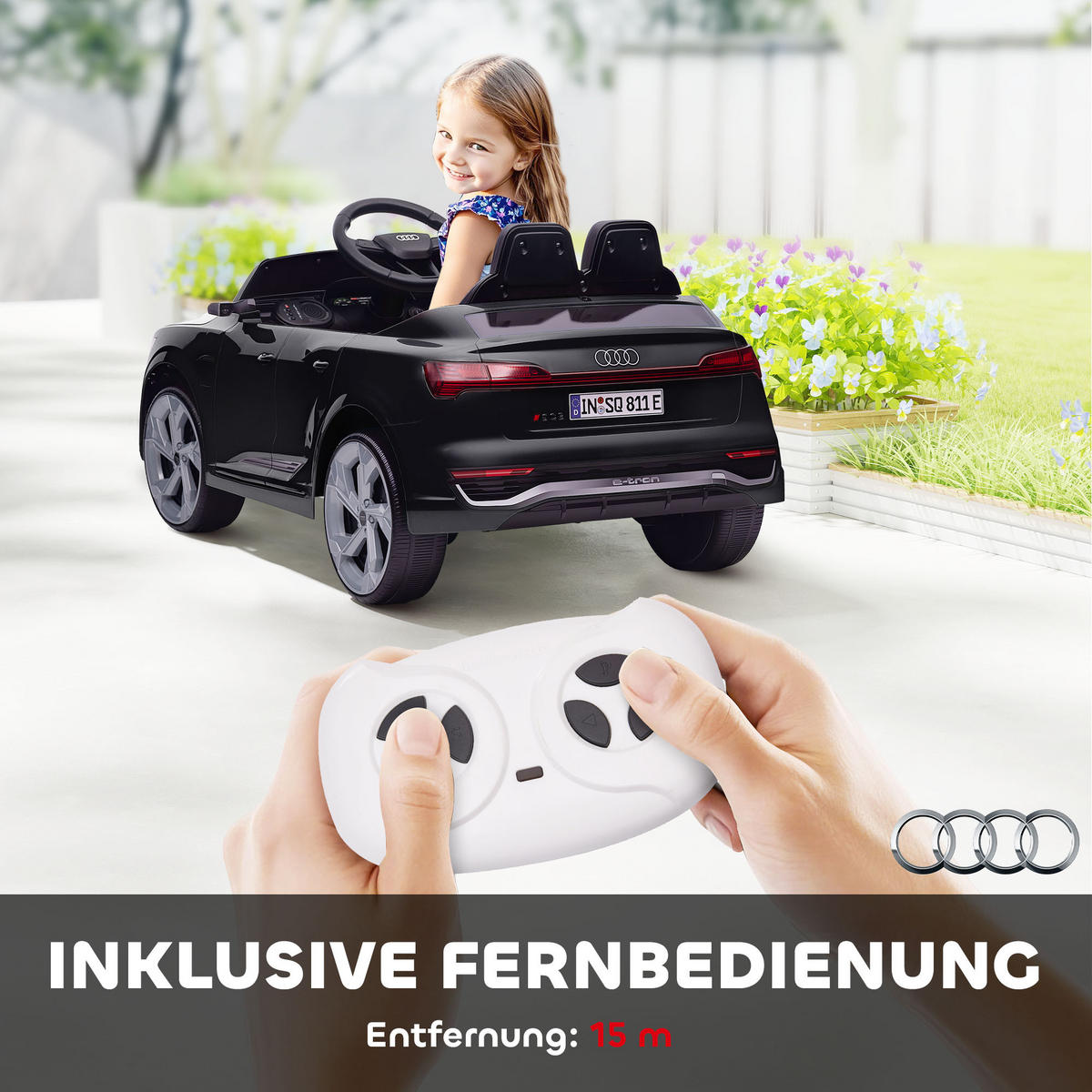 ELEKTRO-KINDERAUTO DE-06196 Audi Q8 lizenziert mit Fernsteuerung Schwarz - Schwarz, Kunststoff/Metall (98/49.5/43cm) - ComfortXL