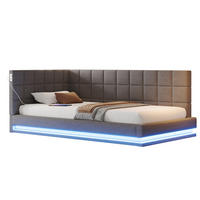 ČALÚNENÁ posteľ z ľanu 90x200 cm sivá s LED osvetlením, USB portom a lamelovým roštom - sivá, textil (90/200cm) - Modfu