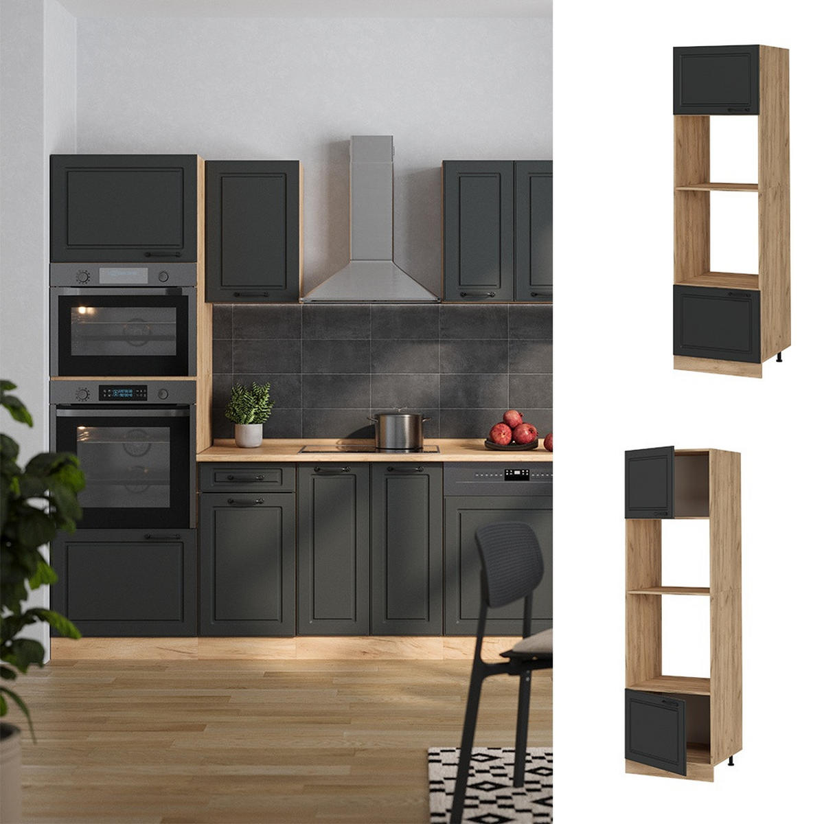 KUHINJSKA OMARICA ZA MIKROVALOVNO PEČICO R-Line Antracitna podeželska hiša 60 cm - medeni hrast/antracit, leseni material (60/206.8/57.2cm) - Vicco