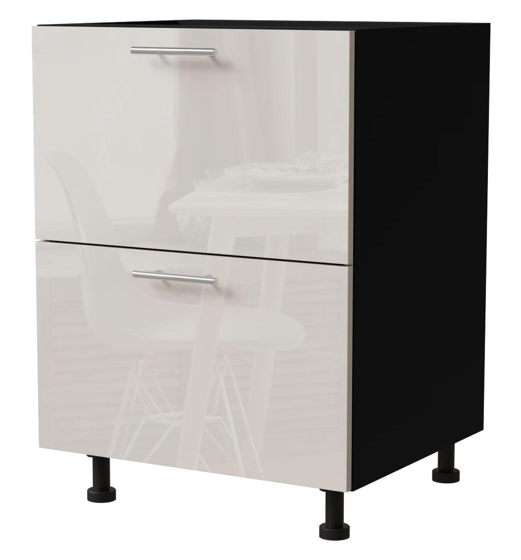 SCHUBLADENUNTERSCHRANK Brerra D2A/60/1A Korpus schwarz / Front RAL 9001 creme Hochglanz 60 / 50 / 82 cm - Creme/Schwarz, Holz/Holzwerkstoff (60/82/50cm) - Feldmann-Wohnen