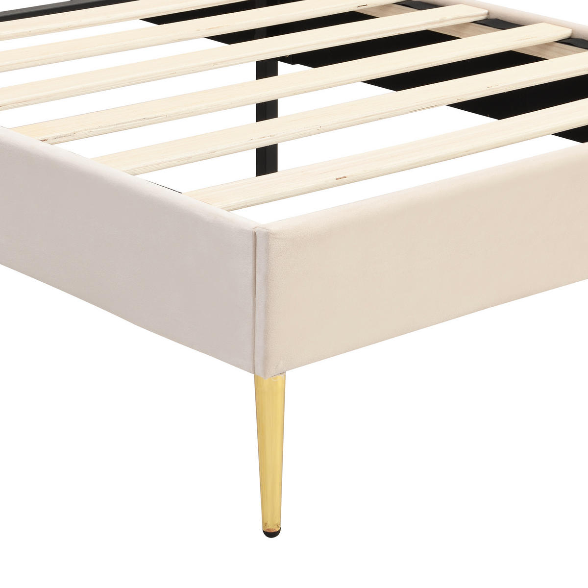 POLSTERBETT aus Samt 90x200 cm in Beige mit verstellbarem Kopfteil - Beige, Textil (90/200cm) - Modfu