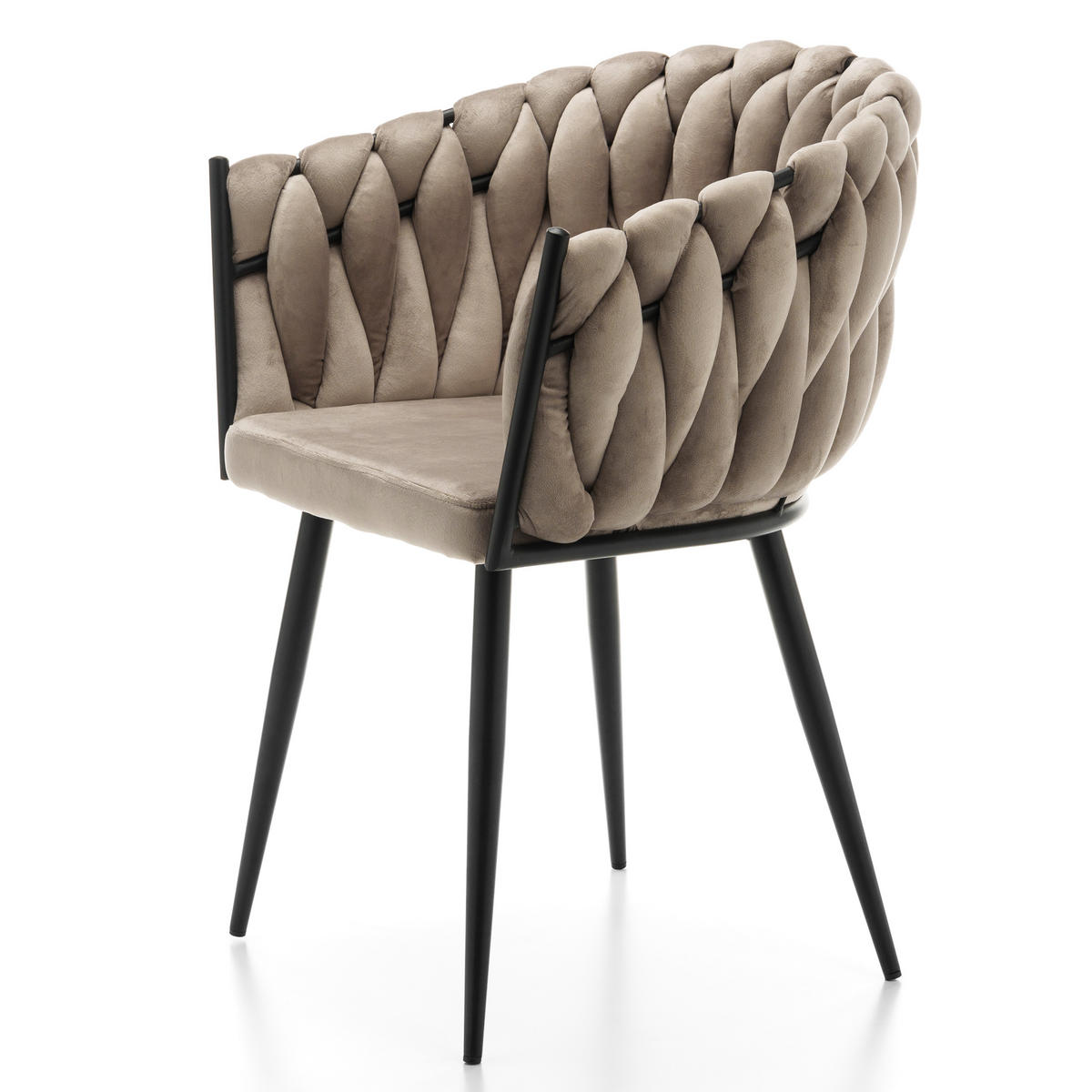 STUHL LATINA gepolstert mit Steppung - dunkelbeige - Samt Velours - Beige/Schwarz, Textil/Metall (60/83/55cm) - NEW HOME