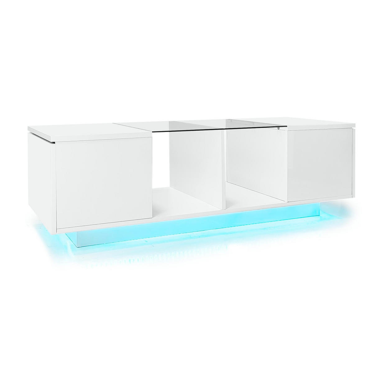 COUCHTISCH 120/50/38,5 cm weiß mit LED-Beleuchtung und Glasplatte - Weiß, Holzwerkstoff (120/50/38.5cm) - OKWISH