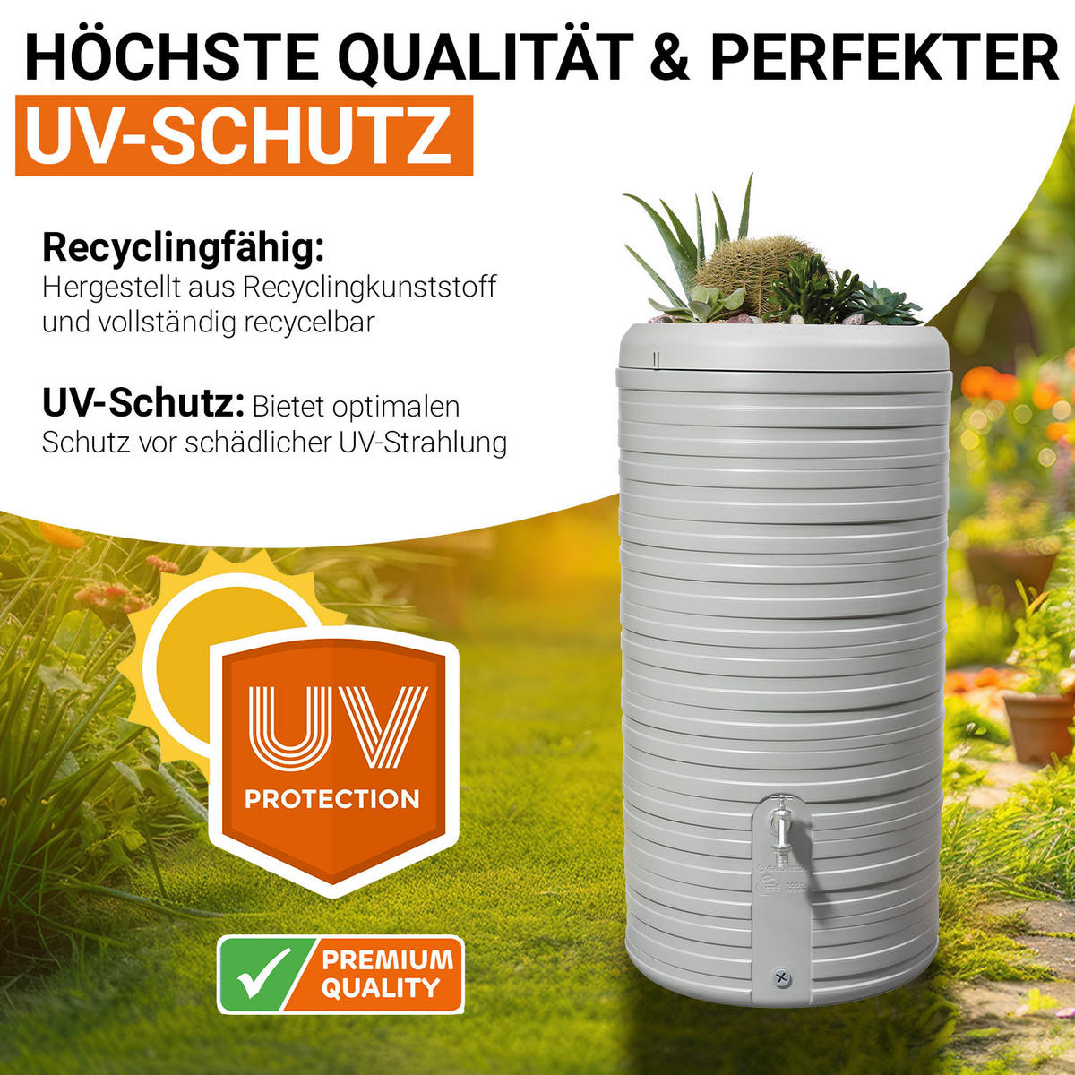 2IN1 Regentonnen Komplett-Set 300 L steingrau - Grau, Kunststoff (59/118/59cm) - GARANTIA