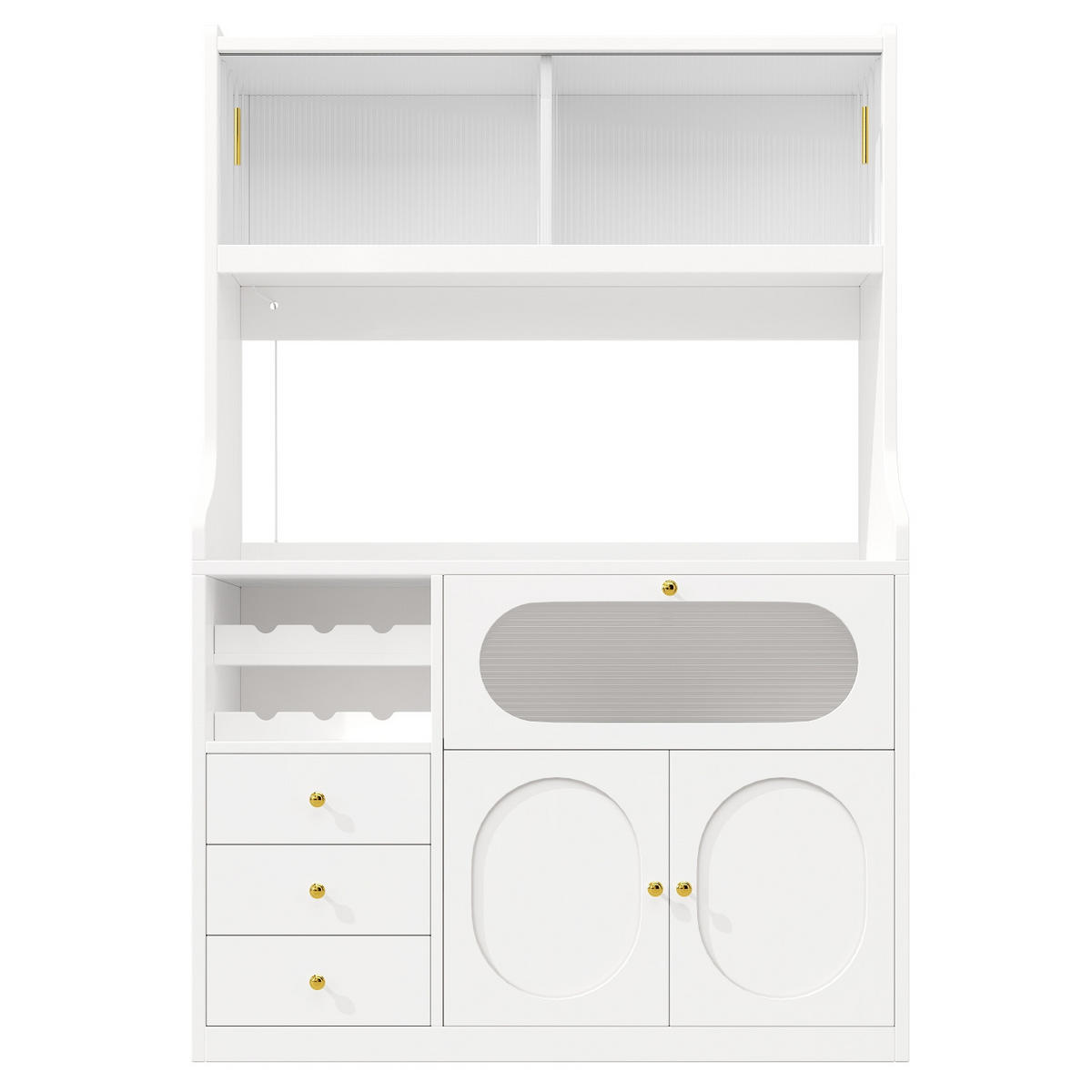 KÜCHENSCHRANK120/180/40 cm, MDF, Weiß, MIT RGB-LED BELEUCHTUNG, Glasschiebetüren und Weinregal, für Küche und Esszimmer - Weiß, Holzwerkstoff (40/180/120cm) - Rolipo