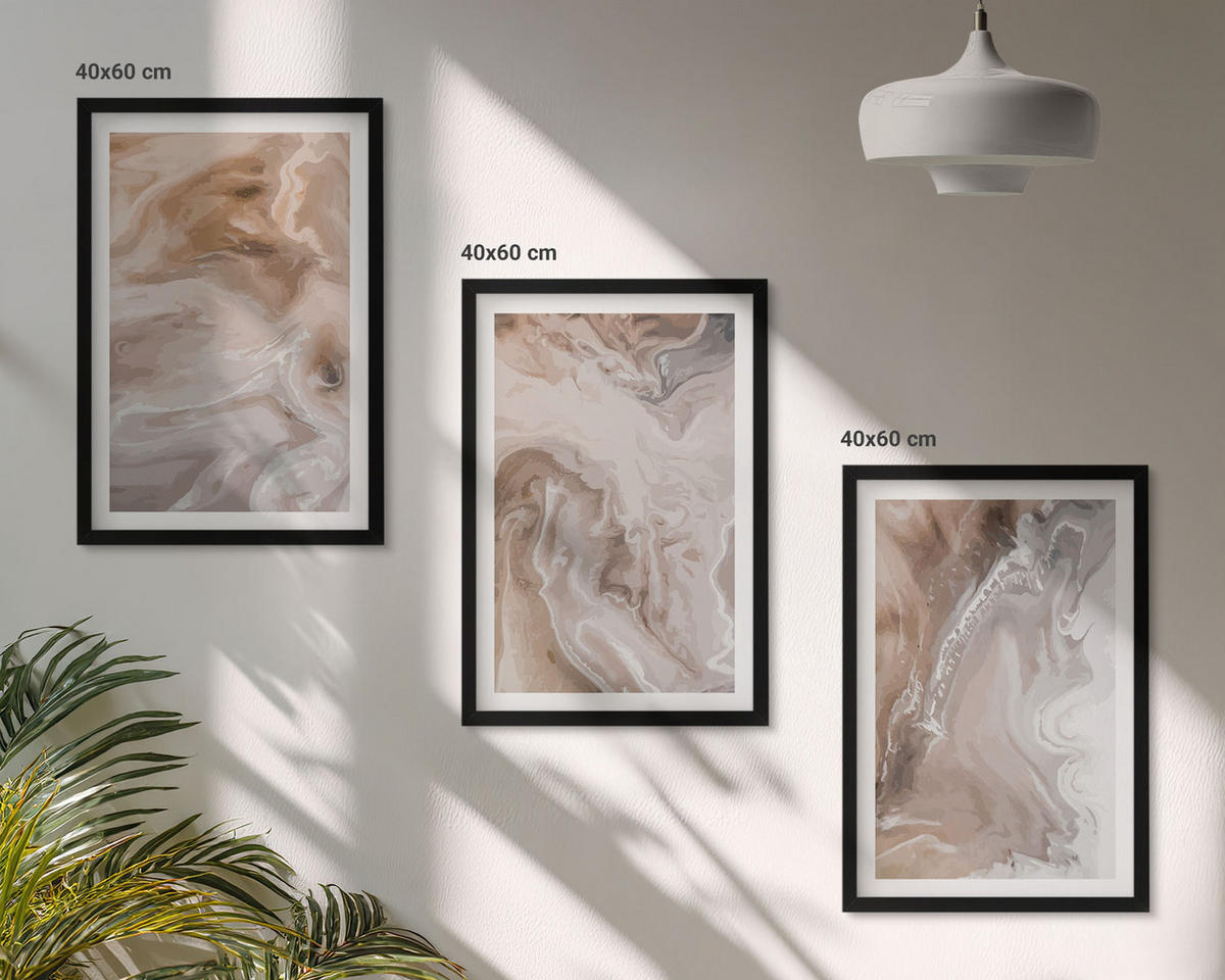 WANDBILDER 3er-Set - 40x60 cm Schwarzer Rahmen - Abstrakter Marmorstein - Schwarz, Kunststoff (40/60cm) - ArtPrintCave