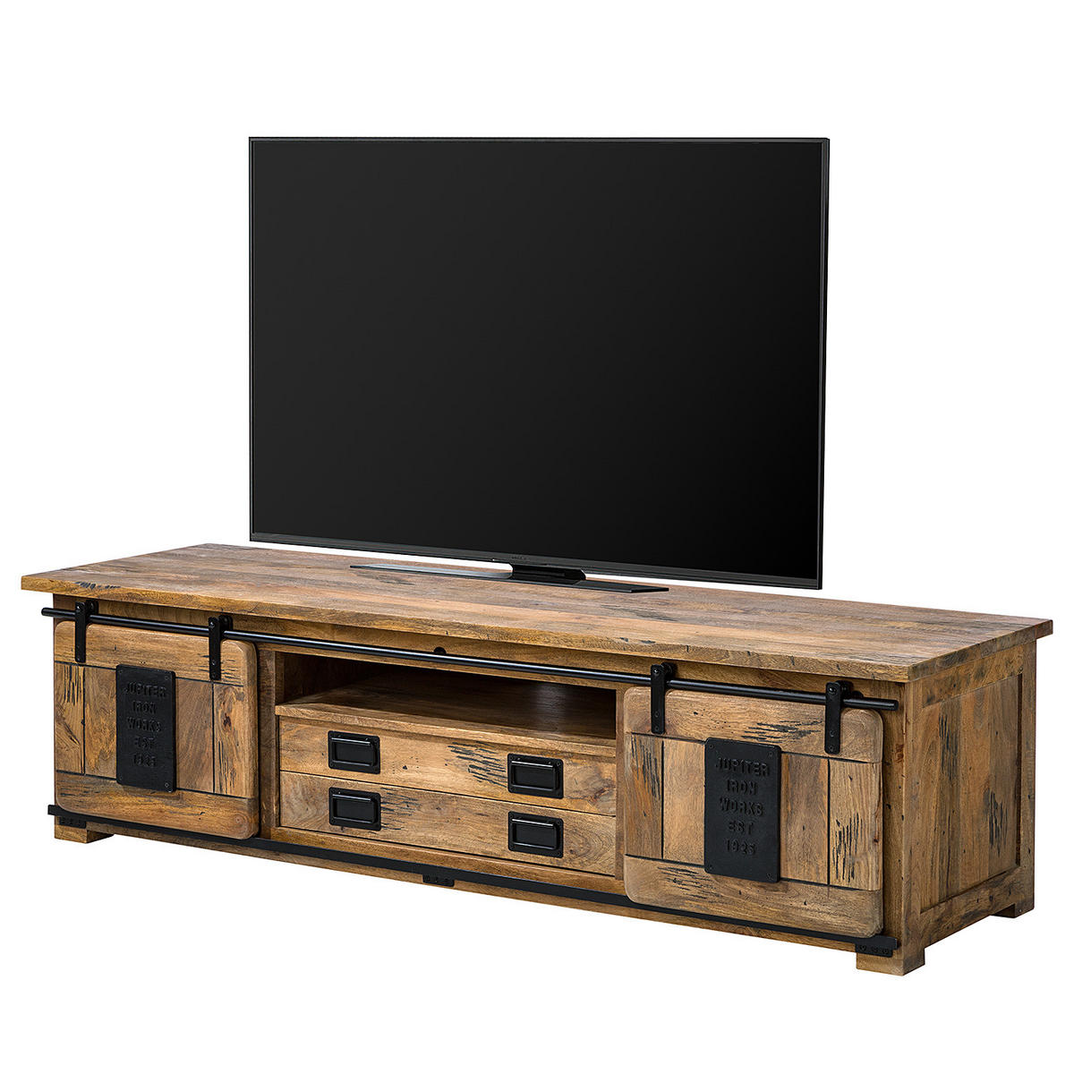TV-LOWBOARD - Mango massiv / Eisen - Mango / Schwarz - Braun, Holz/Metall (180/50/55cm) - home24