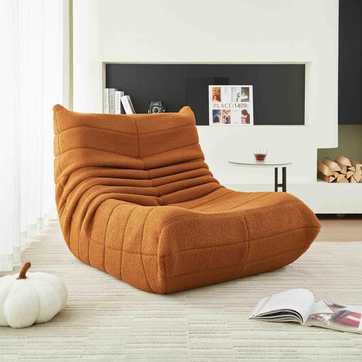 LIEGESESSEL 85/110/79 cm Orange Ergonomische Unterstützung für Schlafzimmer Wohnzimmer - Orange, Textil (110/79/85cm) - OKWISH