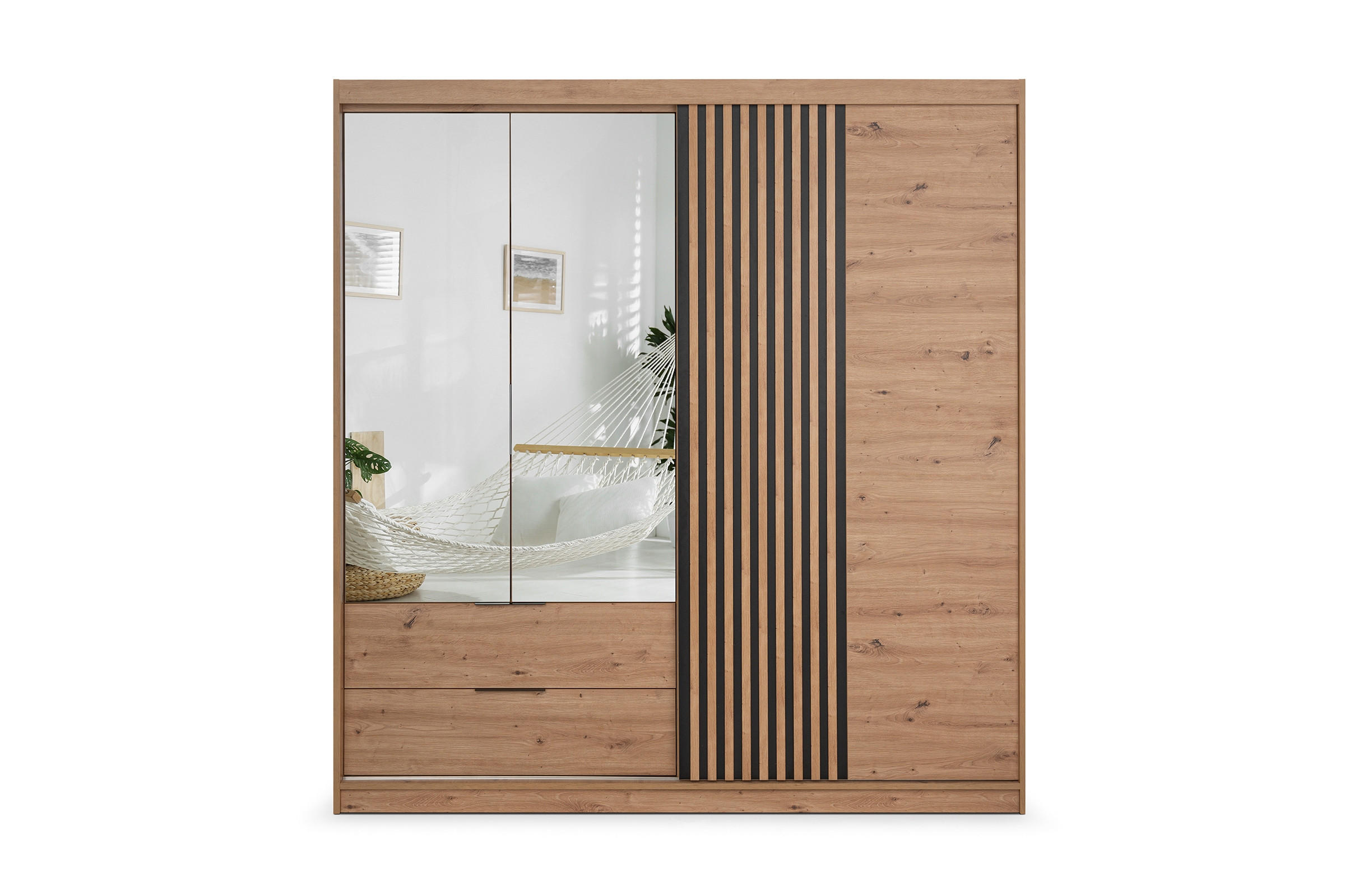 DREHTÜRENSCHRANK MAROKO 203/213/60 cm in Artisan Eiche mit Lamellen - Eiche Artisan, Holzwerkstoff (203/60/213cm) - Deine Möbel 24