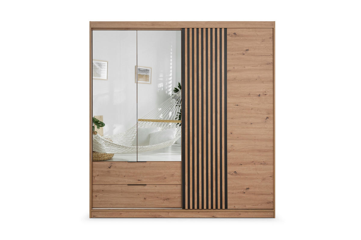 DREHTÜRENSCHRANK MAROKO 203/213/60 cm in Artisan Eiche mit Lamellen - Eiche Artisan, Holzwerkstoff (203/60/213cm) - Deine Möbel 24