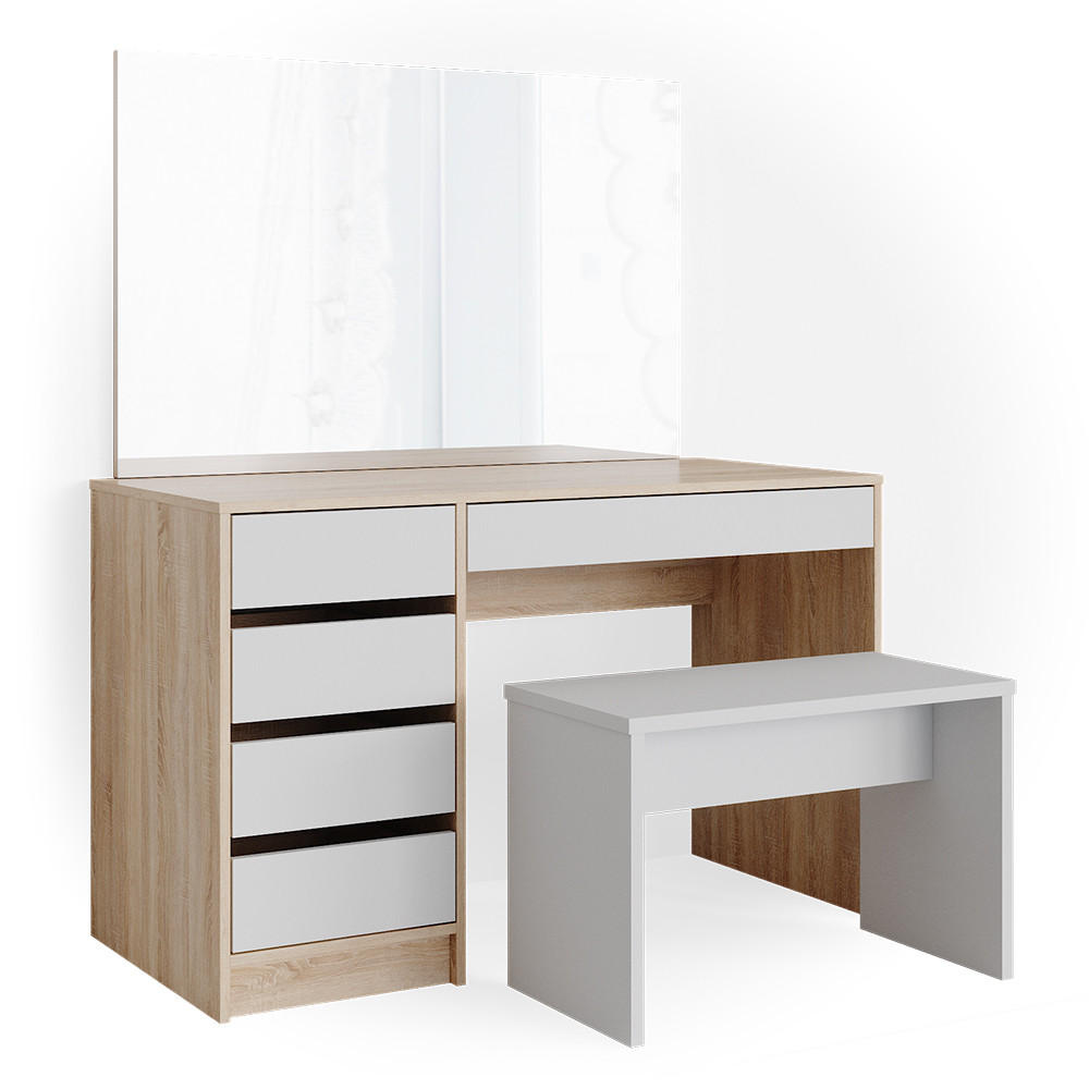 SCHMINKTISCH Sherry Weiß/Sonoma 120 cm mit Bank - Weiß/Sonoma Eiche, Holzwerkstoff (55/75/120cm) - Vicco